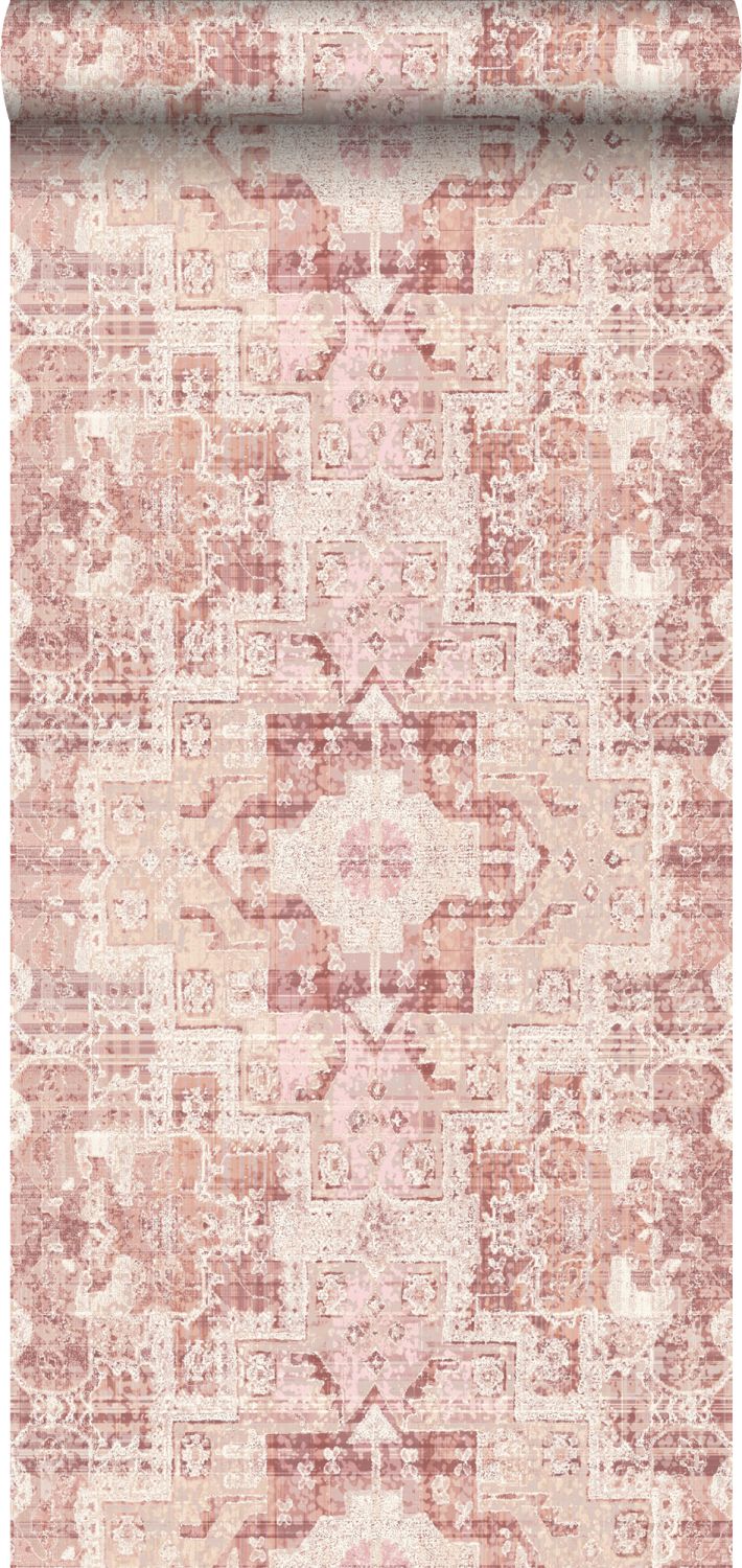 Tapeta orientalny dywan kilim terakoty różowej - 53 cm x 10.05 m - ESTAHOME