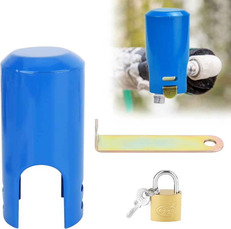 (Niebieska) Blokada kranu, kłódka do kranu zewnętrznego, systemy blokowania kranu, zapobieganie blokowaniu się kranu, zaślepka do kranu węża ogro