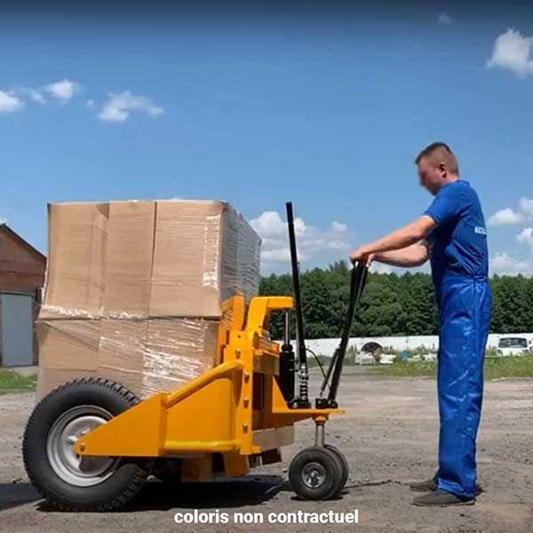 Tire palette maneul avec roues tout terrain - Chantier et usage extérieur - Fourches 1277x860mm - Capacité 1,2T - RTT12 - 4