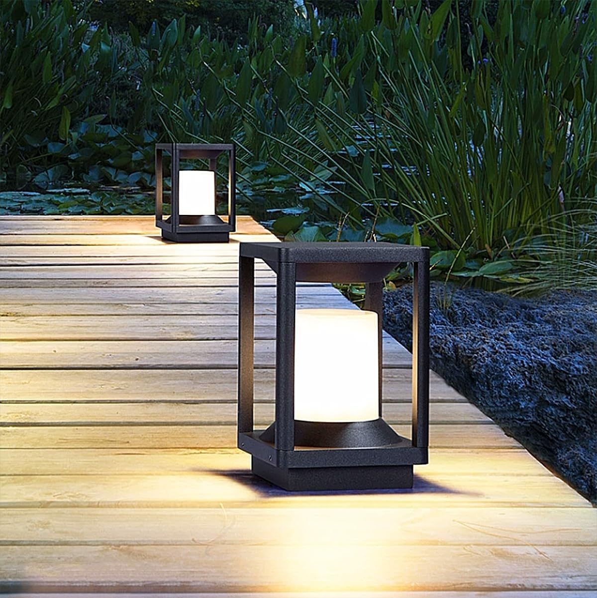 Lampadaire d'extérieur, éclairage de jardin étanche IP65, douille E27, convient pour jardin, allée, pelouse (noir/F) [Classe énergétique F] - 6