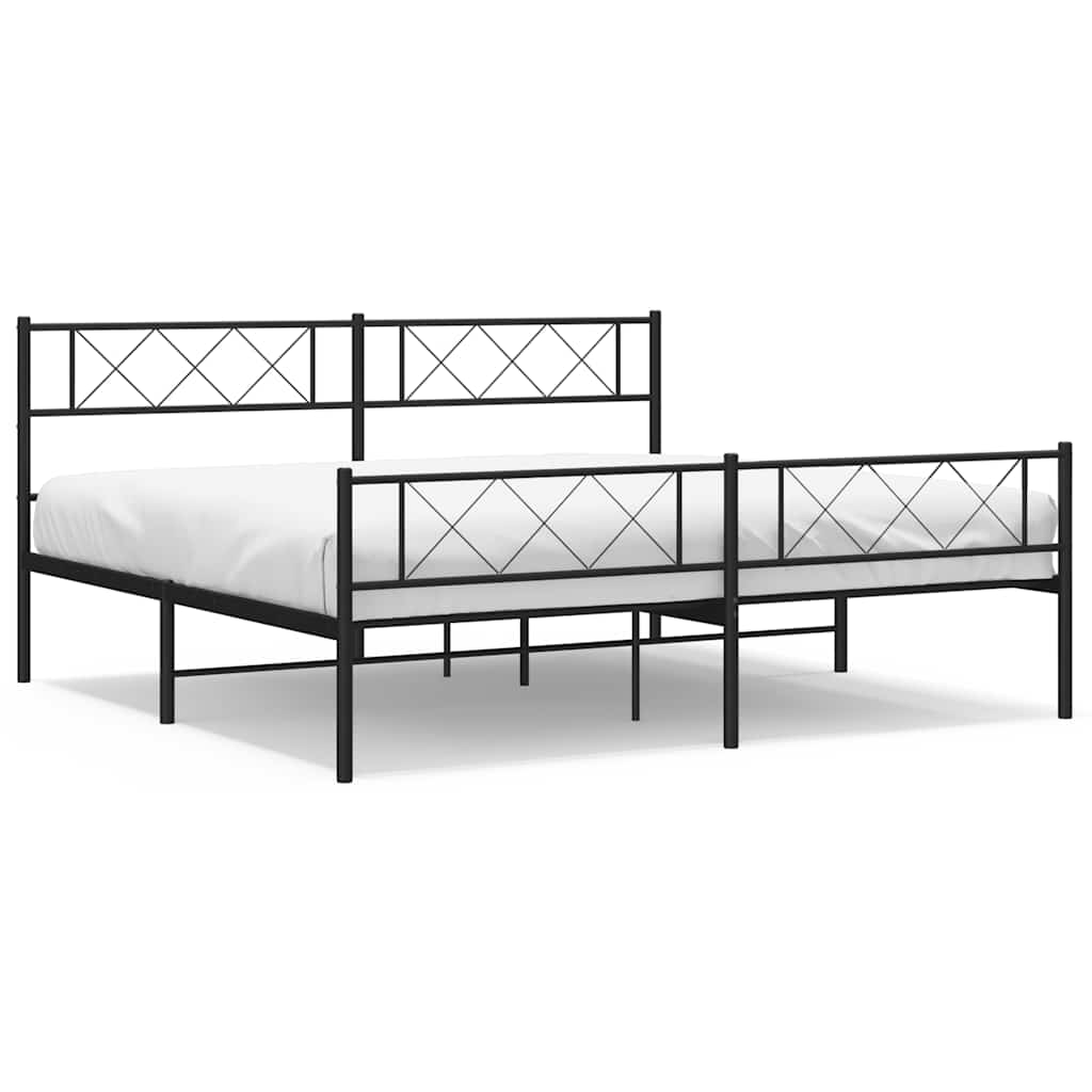 Estructura de cama sin colchón con estribo, de metal negro, para dormitorio, 193 × 203 cm - 2