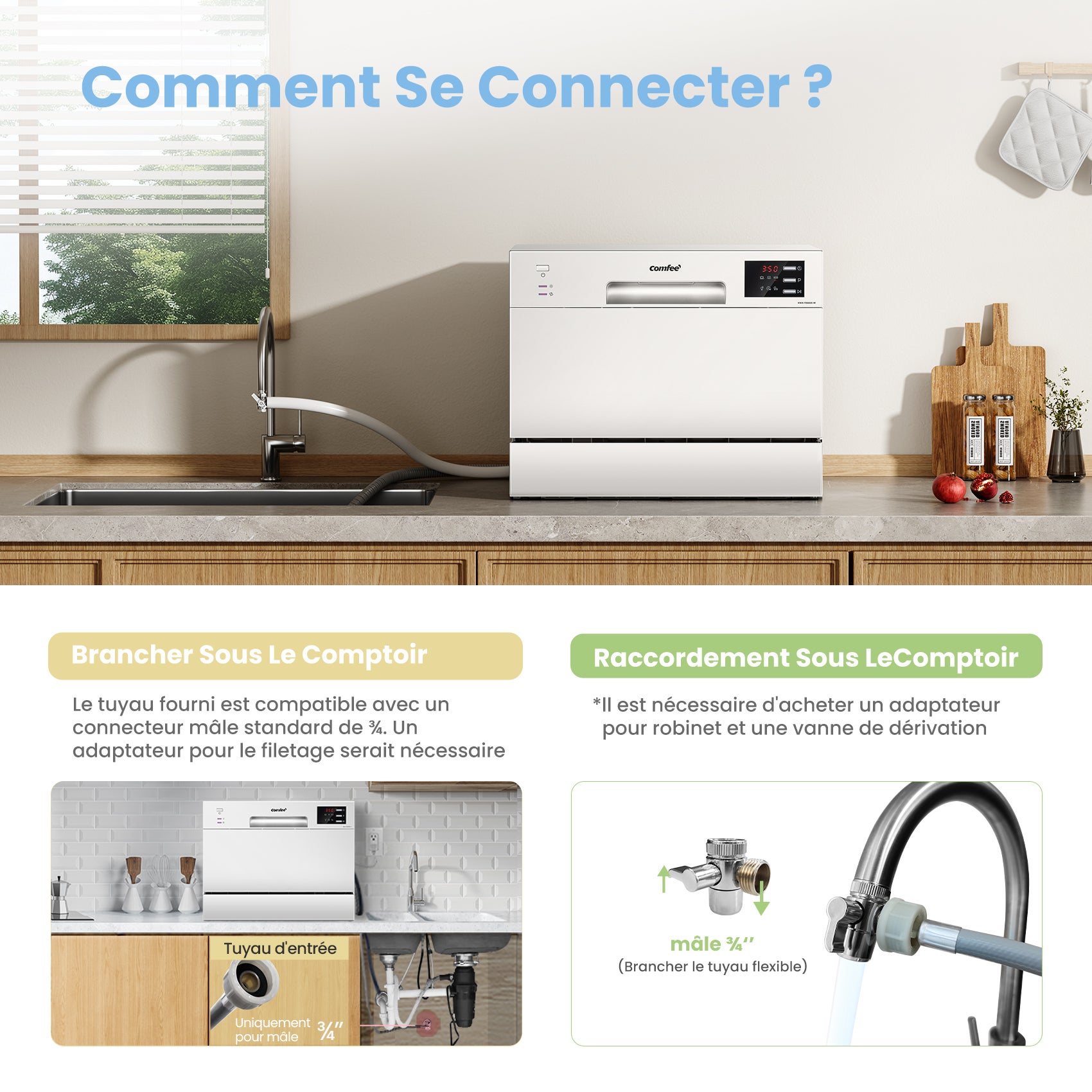 Lave-vaisselle CDWTT602EWD Comfee - pose libre L55cm 47db avec 6 couverts, 6 programmes, commande tactile affichage LED blanc, Énergique Classe D - 7