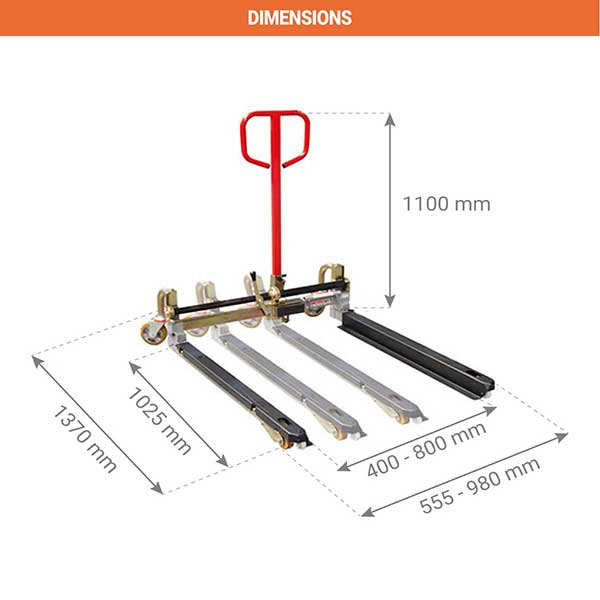 Transpalette manuel à fourches réglables 1025x400/800mm - Idéal imprimante, armoire et électroménager - Capacité 750kg - 855000393 - 2