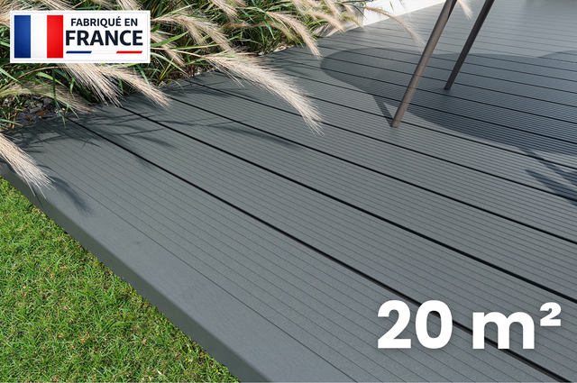 Kit complet lames de terrasse composite NINA 20m² - Prêt à poser - 2400 x 138 x 22 mm - Gris clair