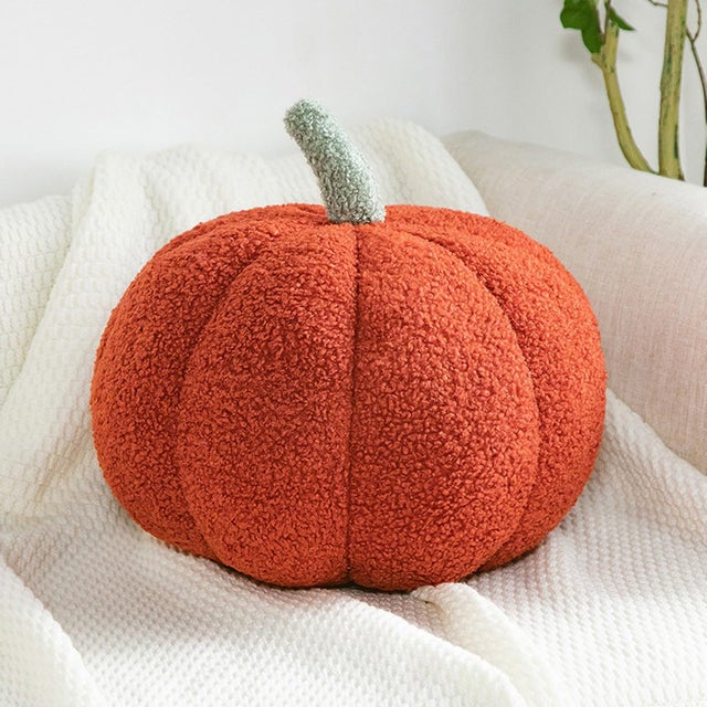 Coussin Citrouille Rouge 20 cm, Coussin Décoratif d'Automne pour Halloween en Velours Teddy, Déco Esthétique pour Canapé et Maison