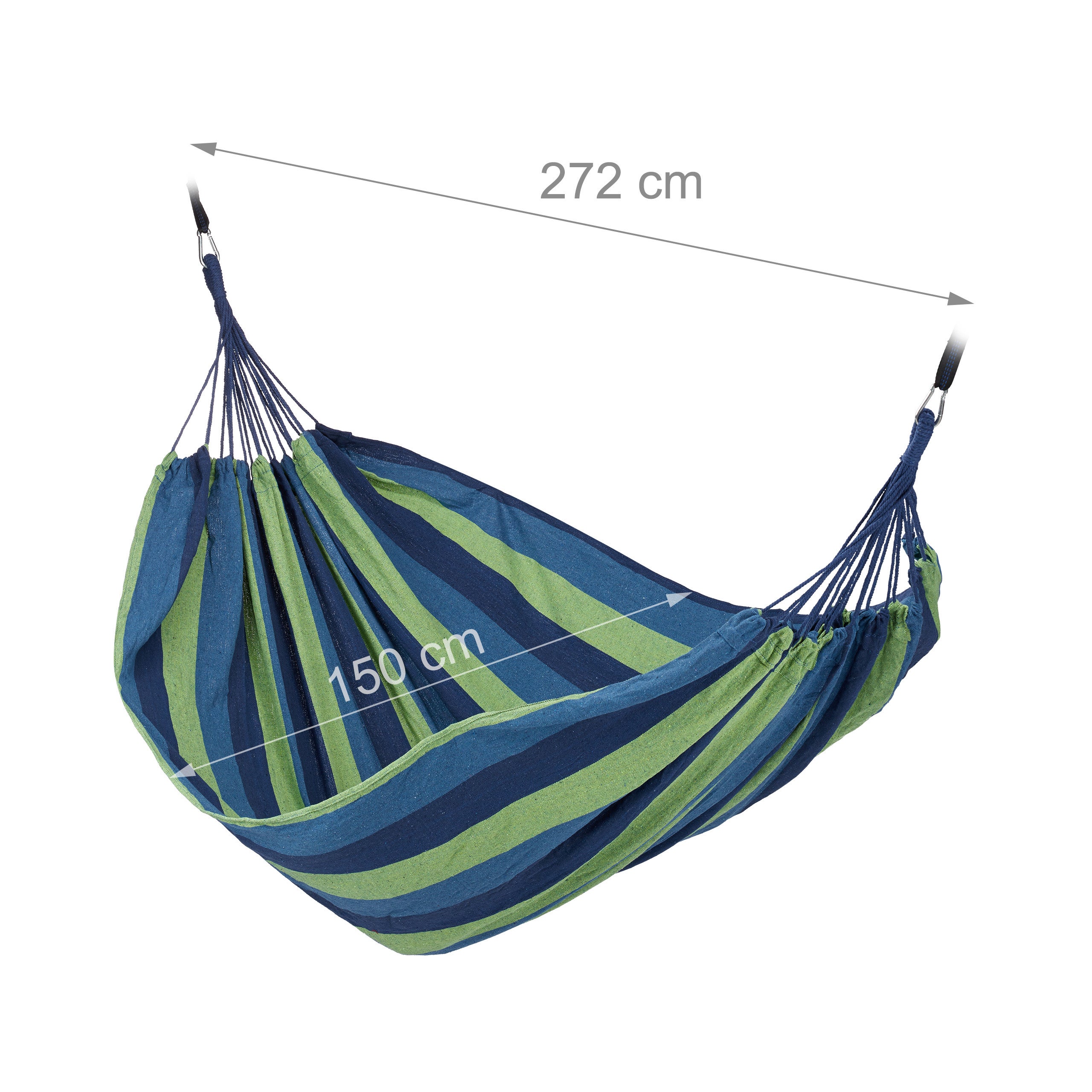 Hamac 300kg, 2 Personnes, Jardin Extérieur, Suspendu, Intérieur, Coton, Transportable, 150x272 cm, bleu-vert, Relaxdays - 4