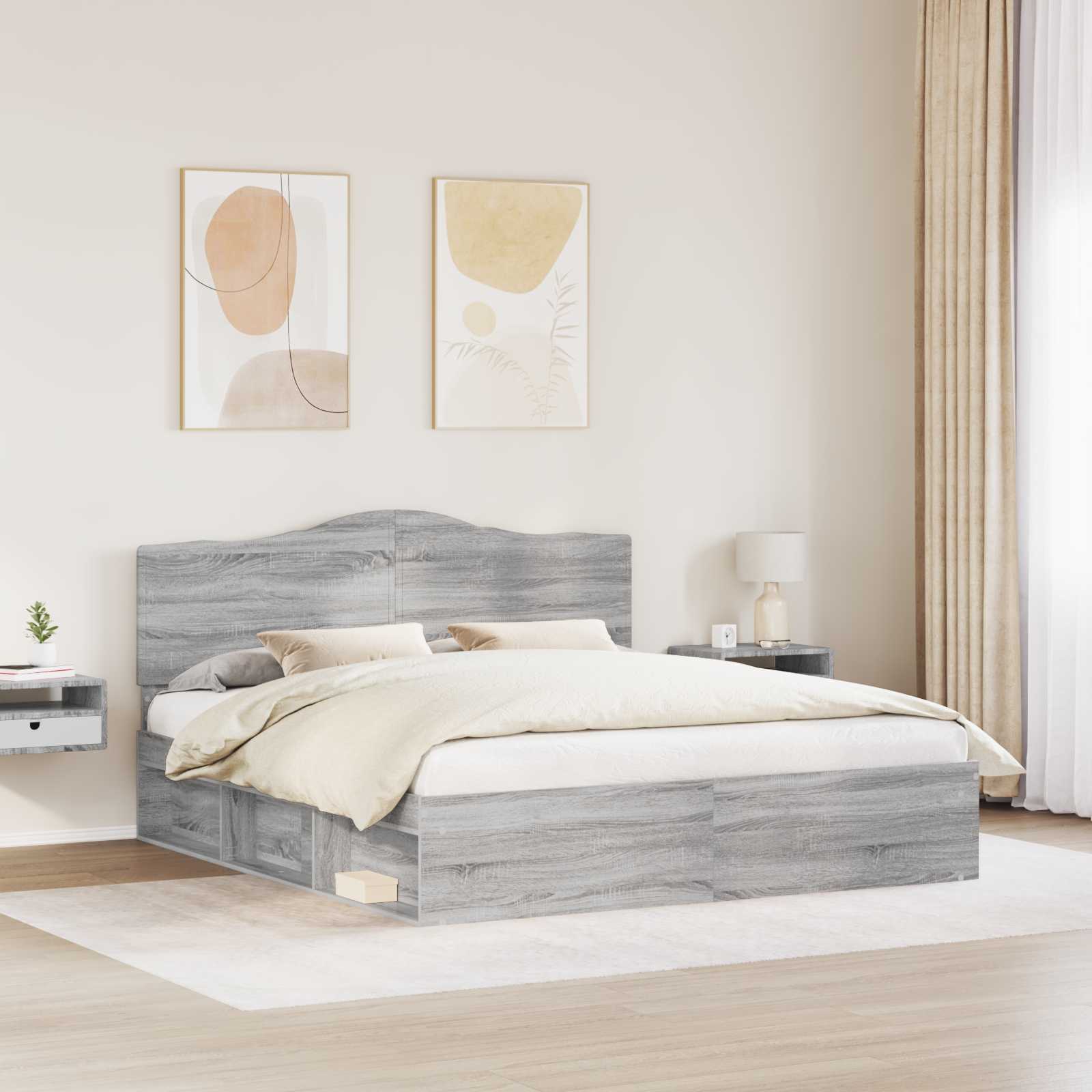 Cadre de lit gris en pin massif pour la chambre, 180 × 200 cm - 3