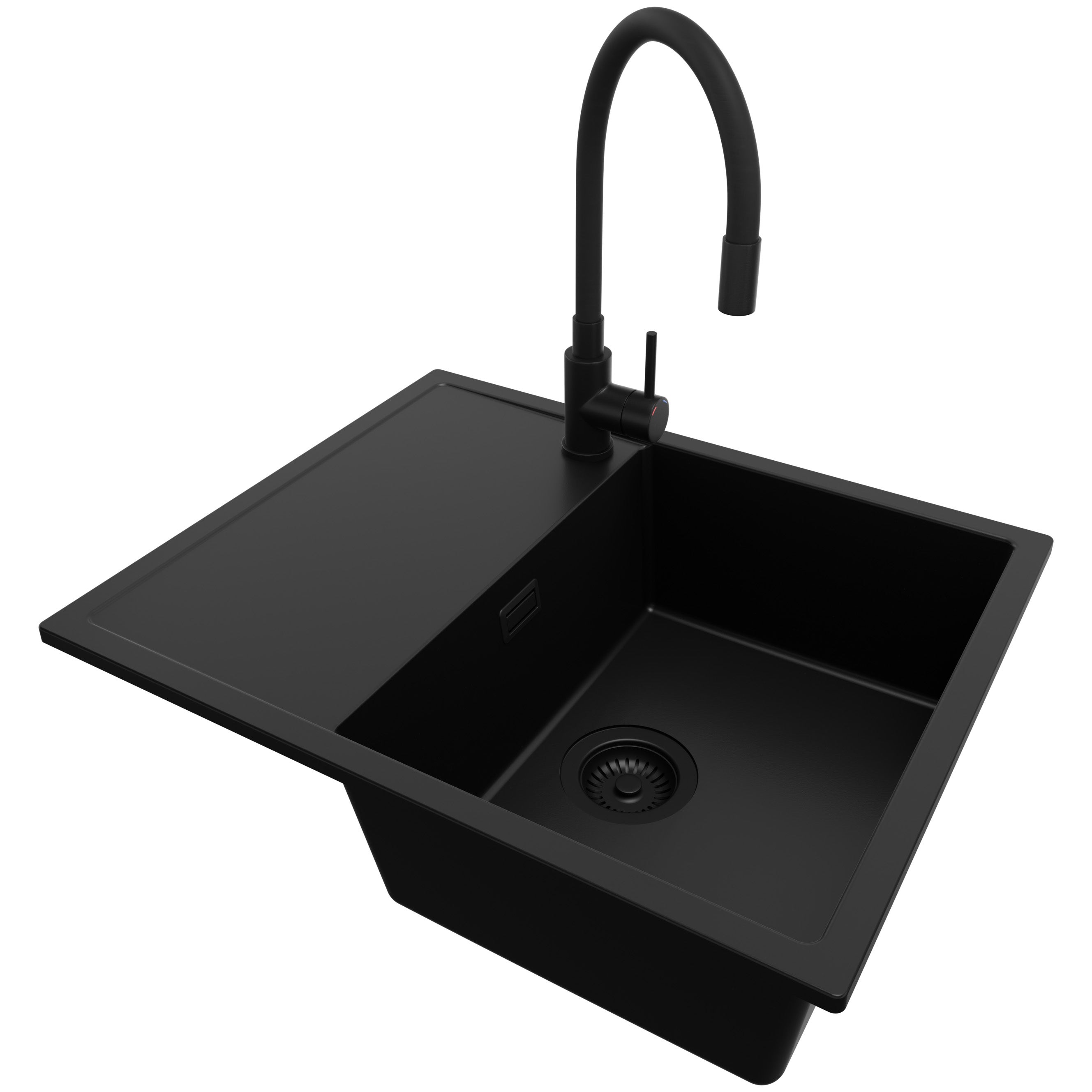 Fregadero Granito Todo Negro 62x50cm, Cocina Seno Grifo
