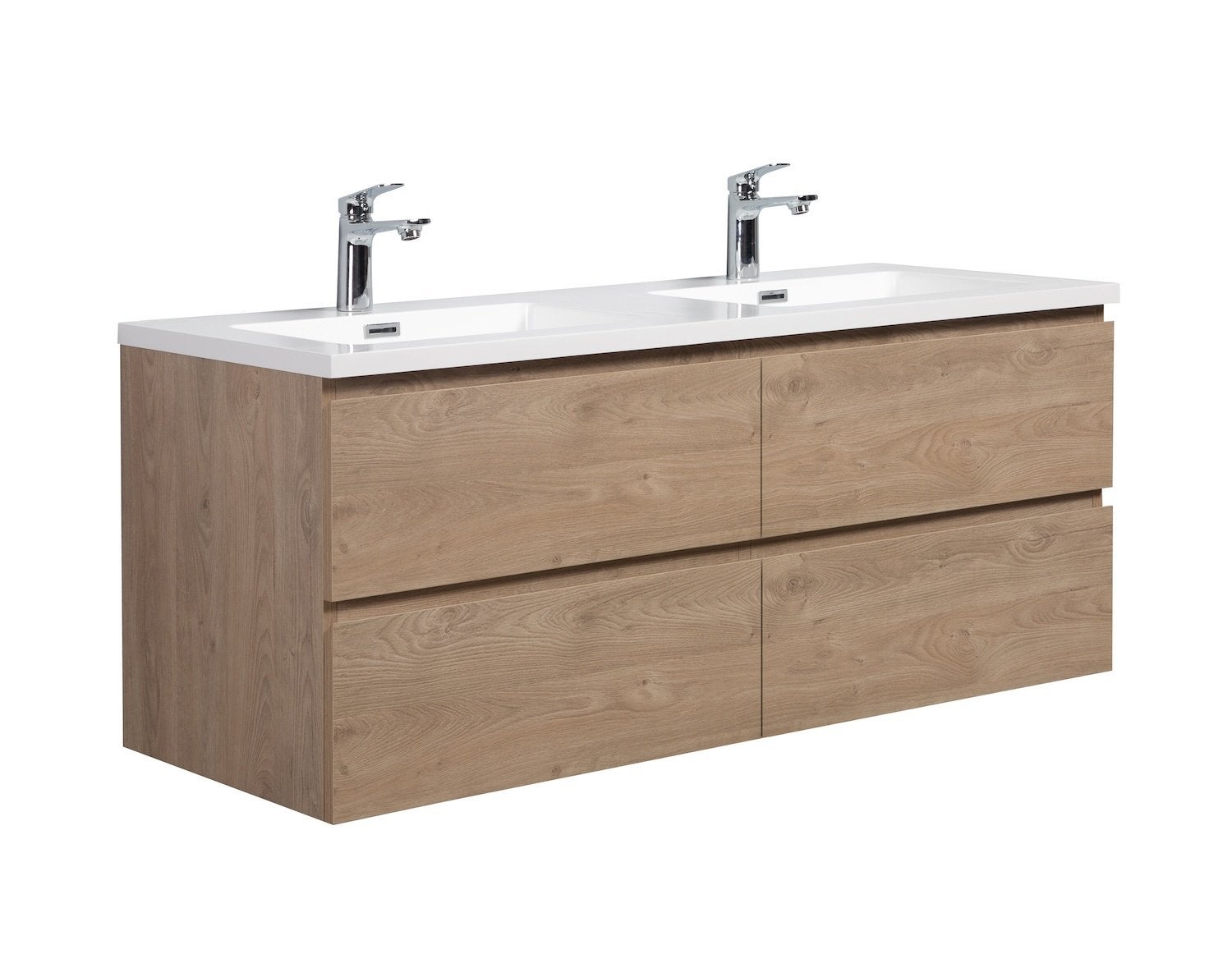 Mobile bagno a terra 85 cm rovere dolomite con pensile su specchio LED Desya