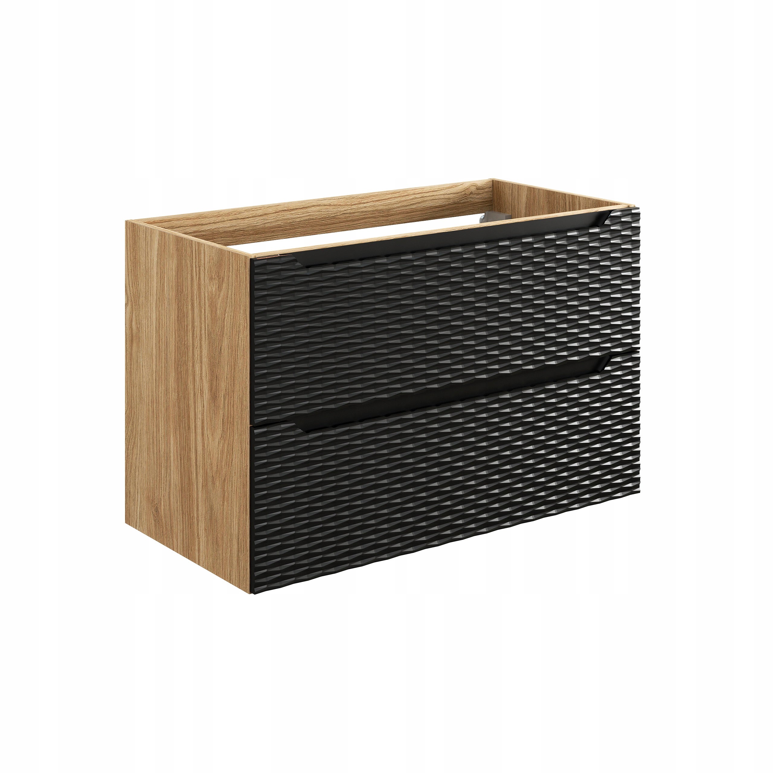 Szafka łazienkowa OCEAN 90 cm czarna dąb olejowany front 3D MDF wisząca - 7