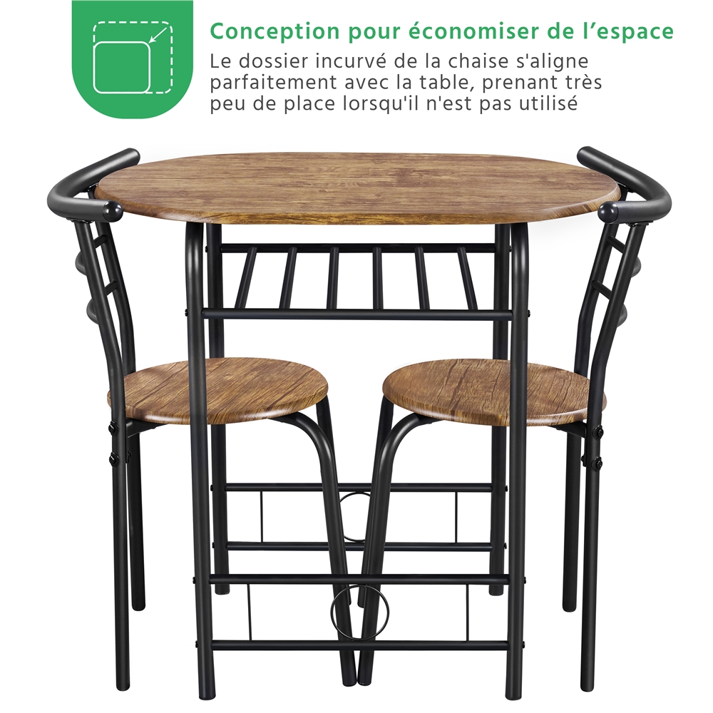 Ensemble Table à Manger Ronde avec 2 Chaises, Ensemble de Meubles 3 Pièces avec Porte-Bouteilles, Brun Clair Yaheetech - 3