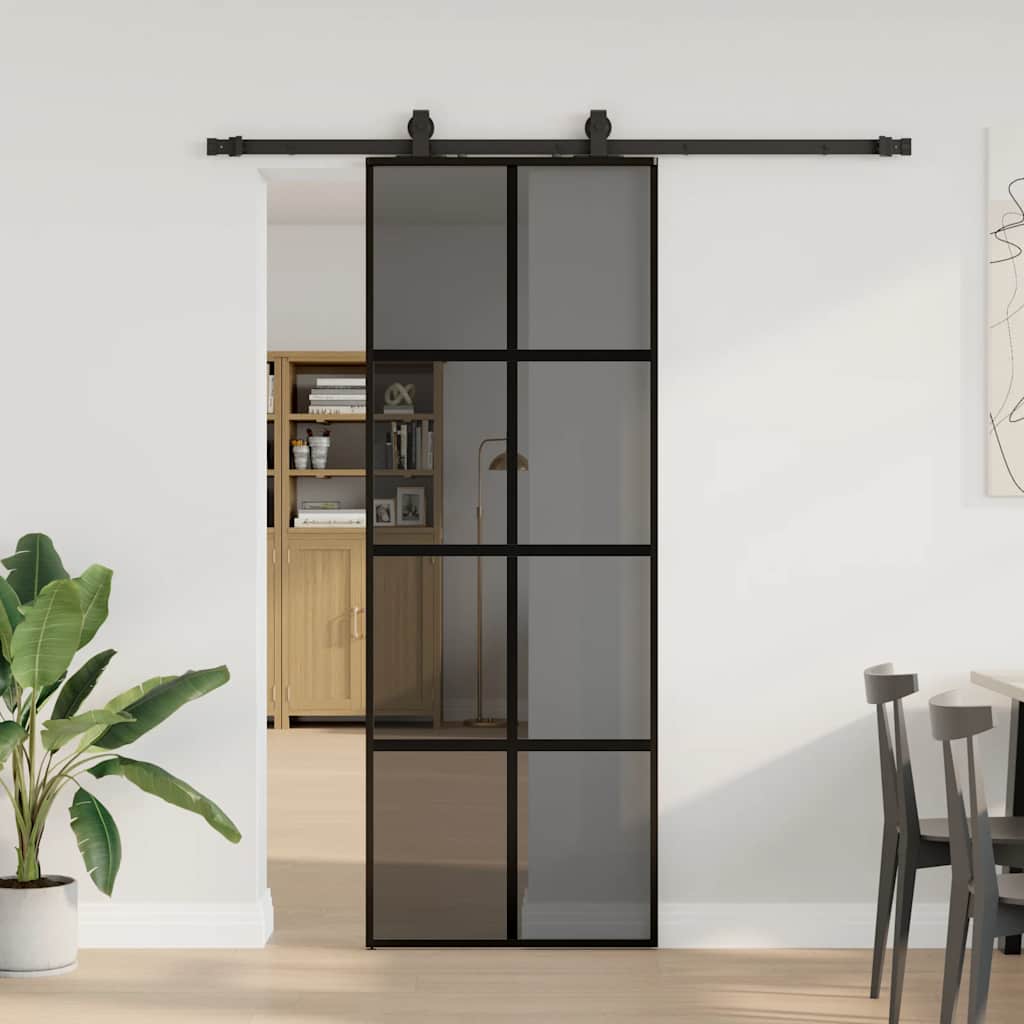 Kit de herrajes para puerta corredera, negro, 76x205 cm, cristal templado - pangivo