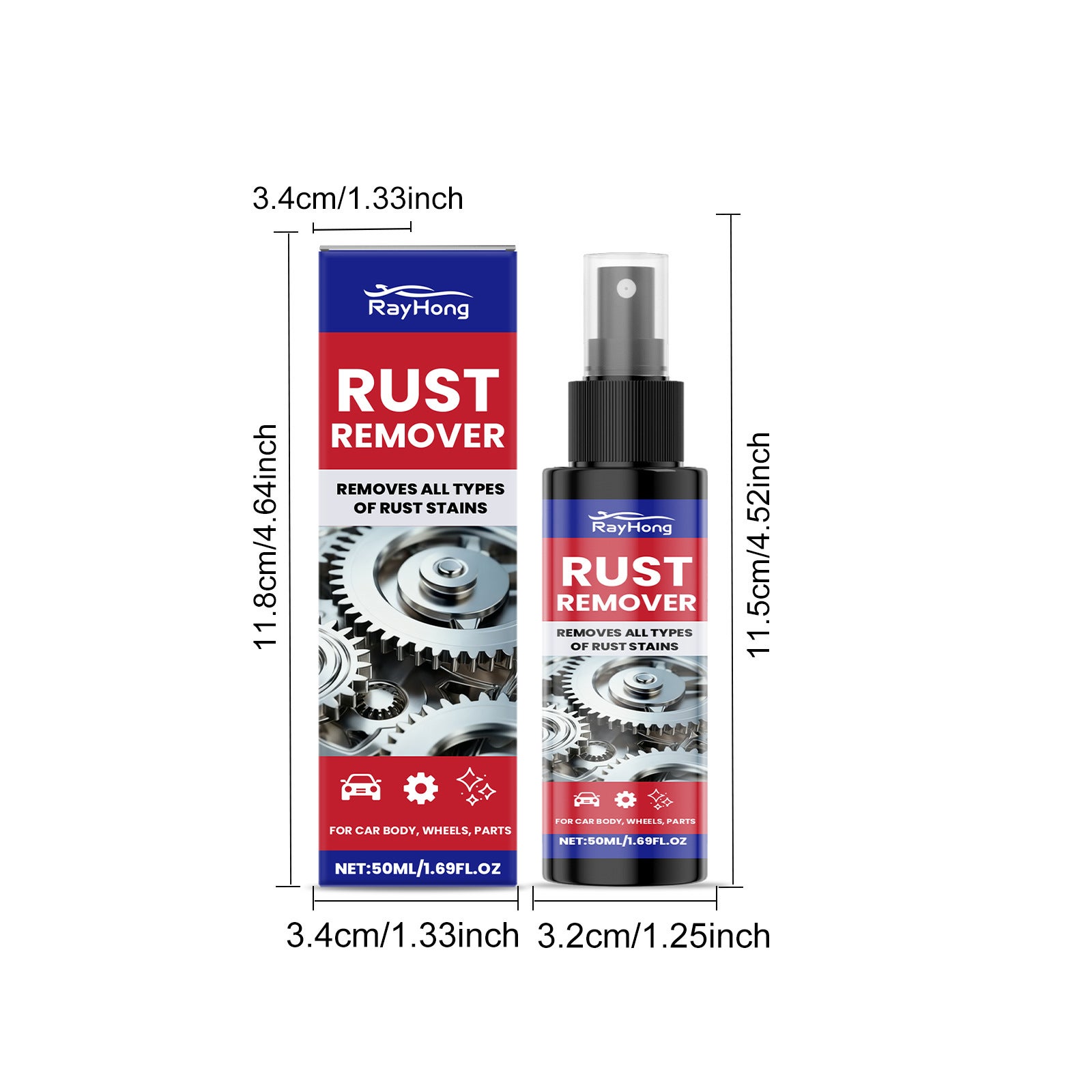 Antirouille pour véhicules - Taches de rouille - Nettoyant - Spray antirouille - Conditionneur - Nettoyant de surface - (50 ml x 2) - 2