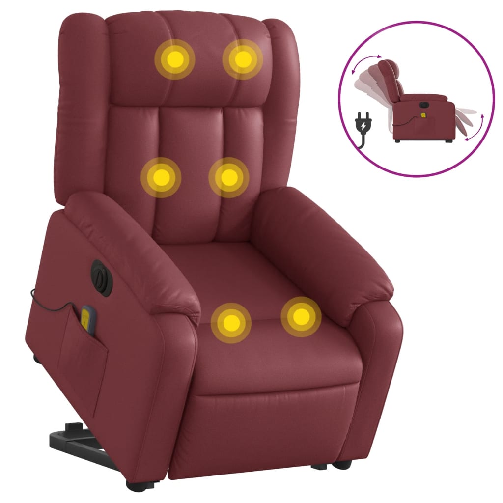 Fauteuil Massage Électrique Inclinable VidaXL - Chaise Relax Rouge Bordeaux Avec Dossier Et Repose-Pieds Réglables