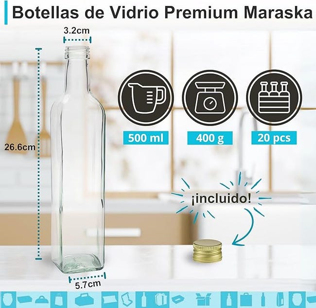 Espirito Rebelde 20 bottiglie di vetro 500 ml con tappo a vite nero + 20 lattine | Olio d'oliva, aceto, alcol | Bottiglia per olio in vetro Espirito Rebelde 20 bottiglie di vetro 500 ml con tappo a vite nero + 20 lattine | Olio d'oliva, aceto, alcol | Bottiglia per olio in vetro
