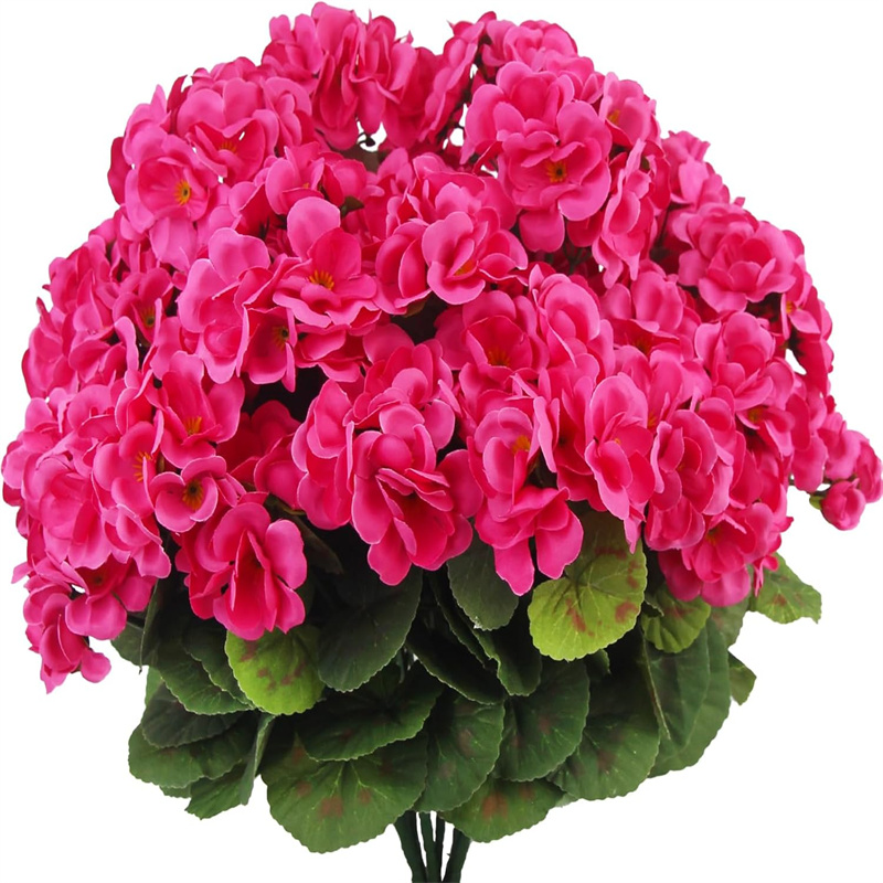 Zestaw 4 sztucznych pelargonii, bukiet sztucznych kwiatów na zewnątrz, na ślub, do ogrodu, dekoracja wnętrz, różowo-czerwone