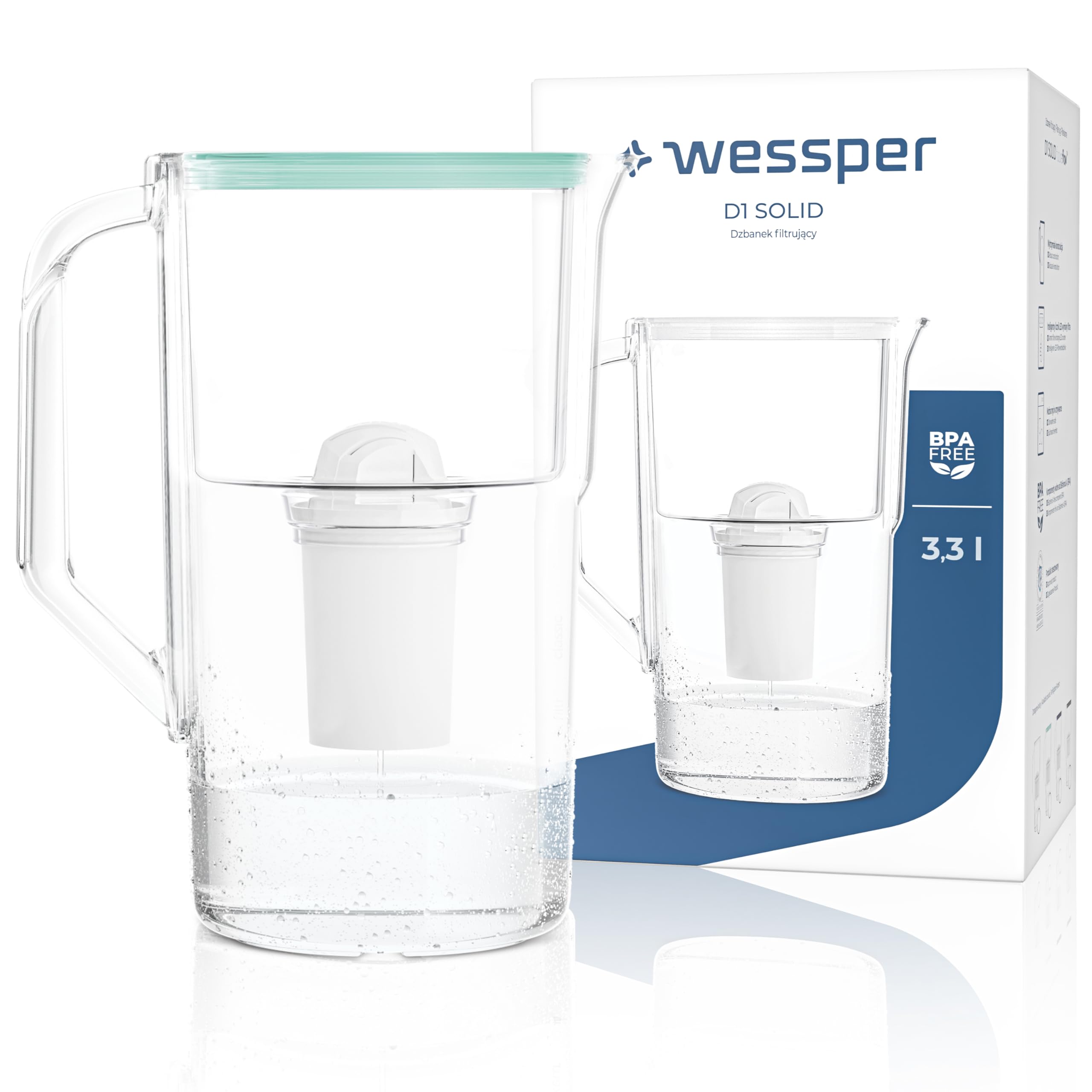 Wessper Caraffa Filtrante In Vetro Con 1 Cartuccia (Compatibile Con Brita Maxtra), Elimina Cloro - Foto 2