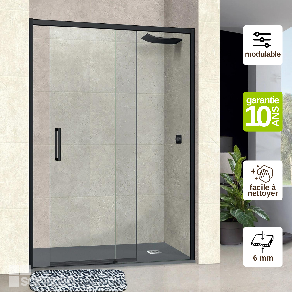 Pare douche porte coulissante GAUCHE en verre ép 6mm L112/116*H195 cm ...