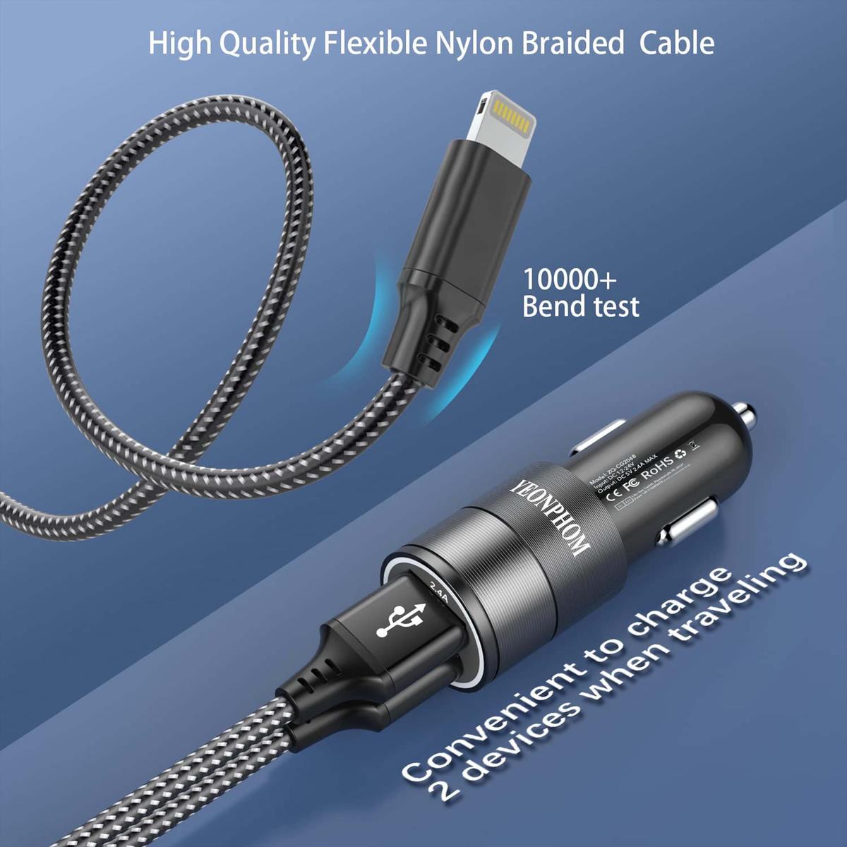 CARICABATTERIE PER AUTO RICARICA VELOCE USB-C USB A presa accendisigari cavo
