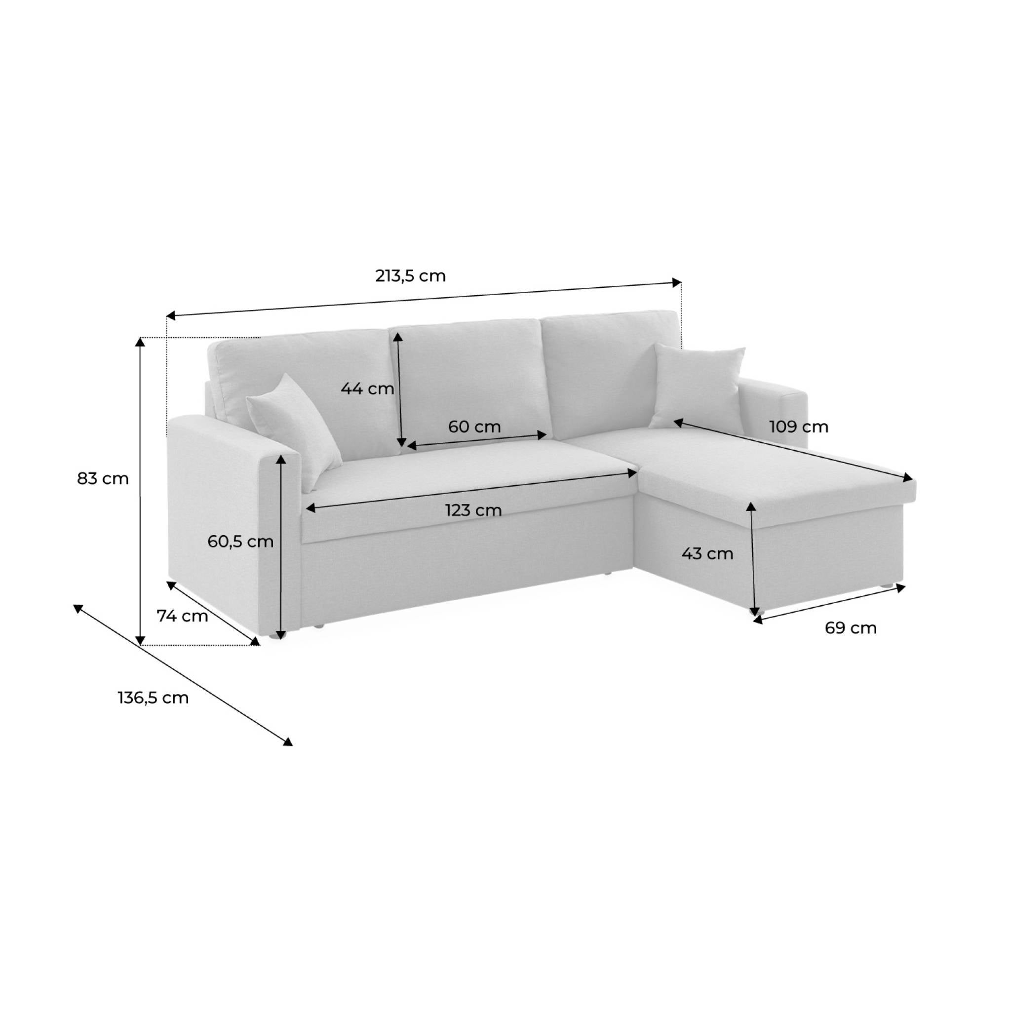 Divano angolare reversibile compatto 3 posti in tessuto, Nero - 5