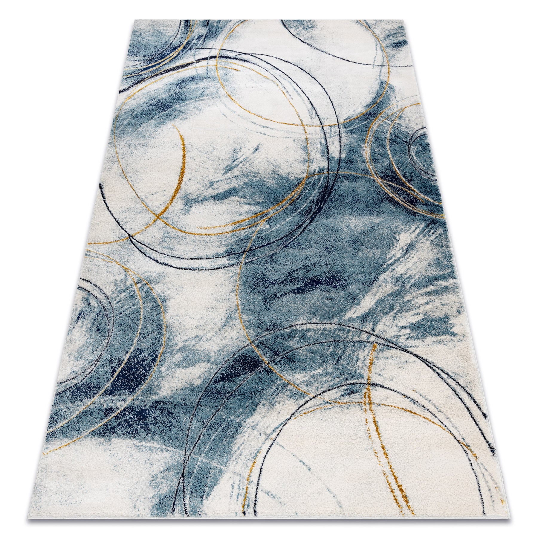 Dywan EMERALD ekskluzywny A0087 glamour, stylowy koła niebieski / złoty 80x150 cm