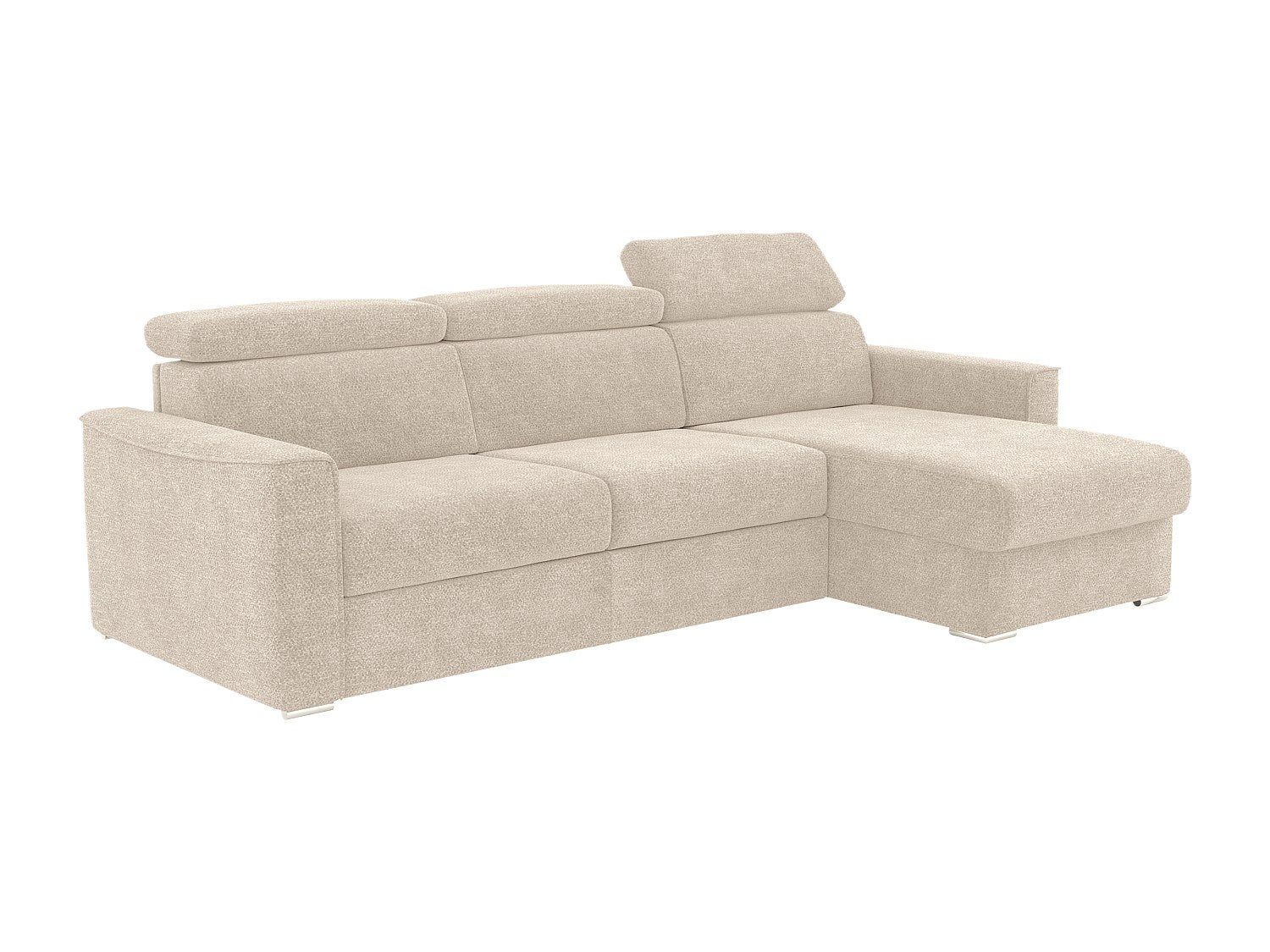 Kanapa narożna rozkładana w obiciu z beżowej tkaniny szenilowej - Miejsce do spania 140 cm - Materac 14 cm VIZIR - 5