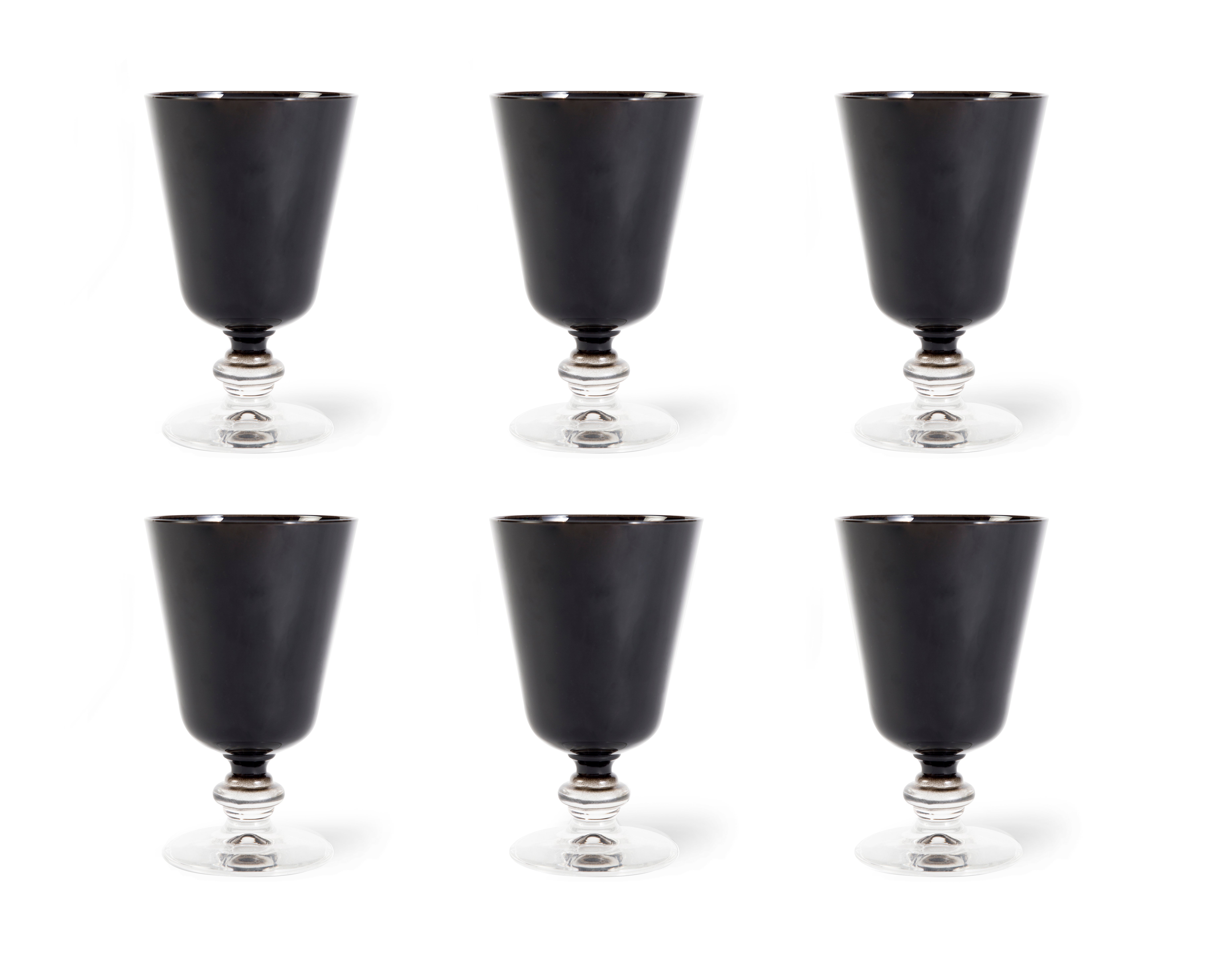 Set 6 Calici Da Vino In Vetro Nero - Collezione Noble - 280 Ml, 13,5 Cm - Lavabili In Lavastoviglie
