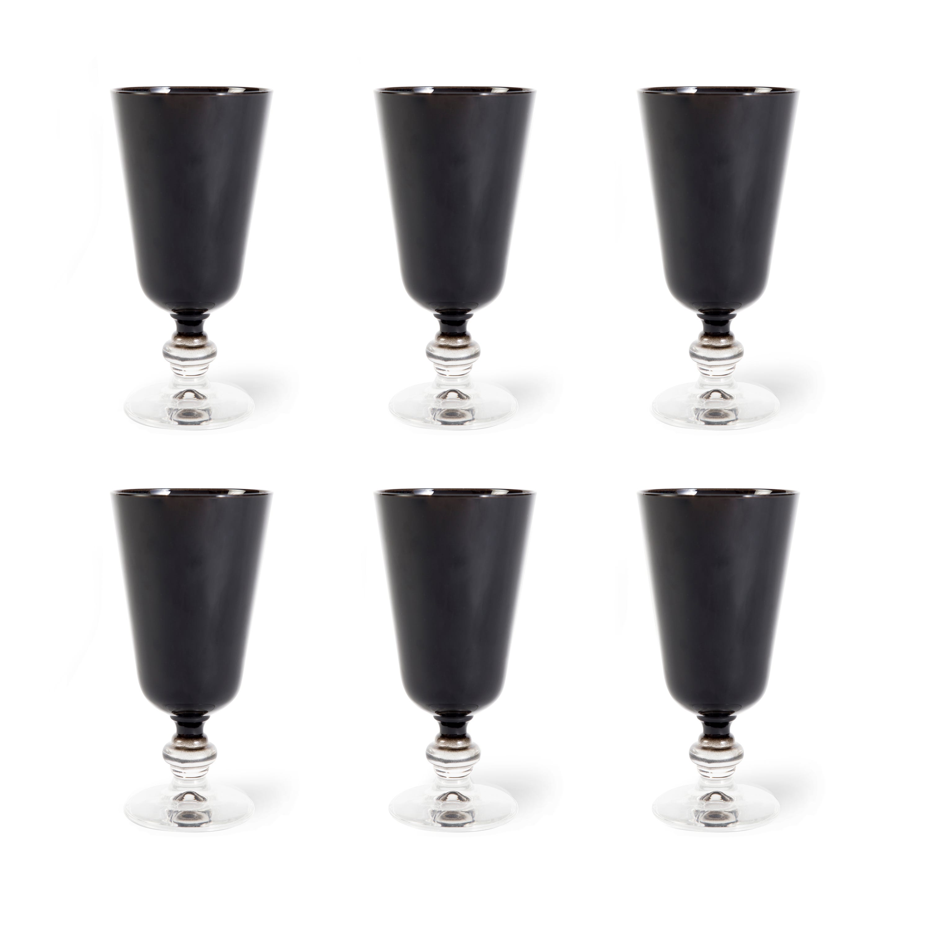Set 6 Calici Da Vino In Vetro Nero - Collezione Noble - 280 Ml, 13,5 Cm - Lavabili In Lavastoviglie