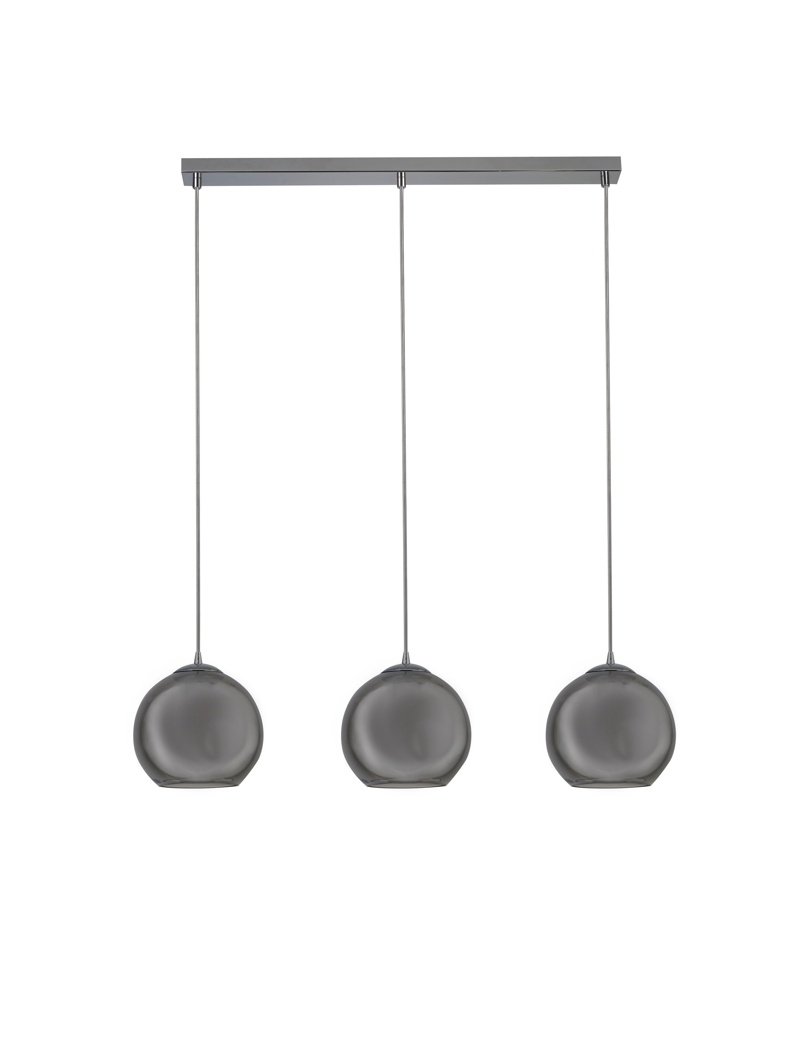 Suspension BALLS 3L barre métal Chrome avec verre fumé E27 3x60w Lg 86cm - 2