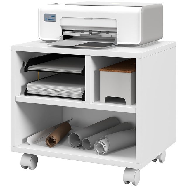 Caisson De Bureau IDMarket Jon 3 Tiroirs Bois Et Blanc - Support Imprimante Avec Roulettes
