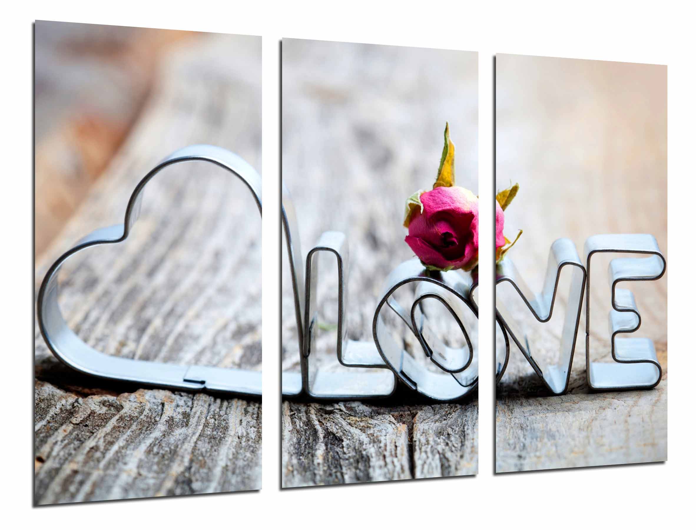 Palabra amor, corazon romantico, impresión fotográfica sobre madera, cuadro moderno decorativo