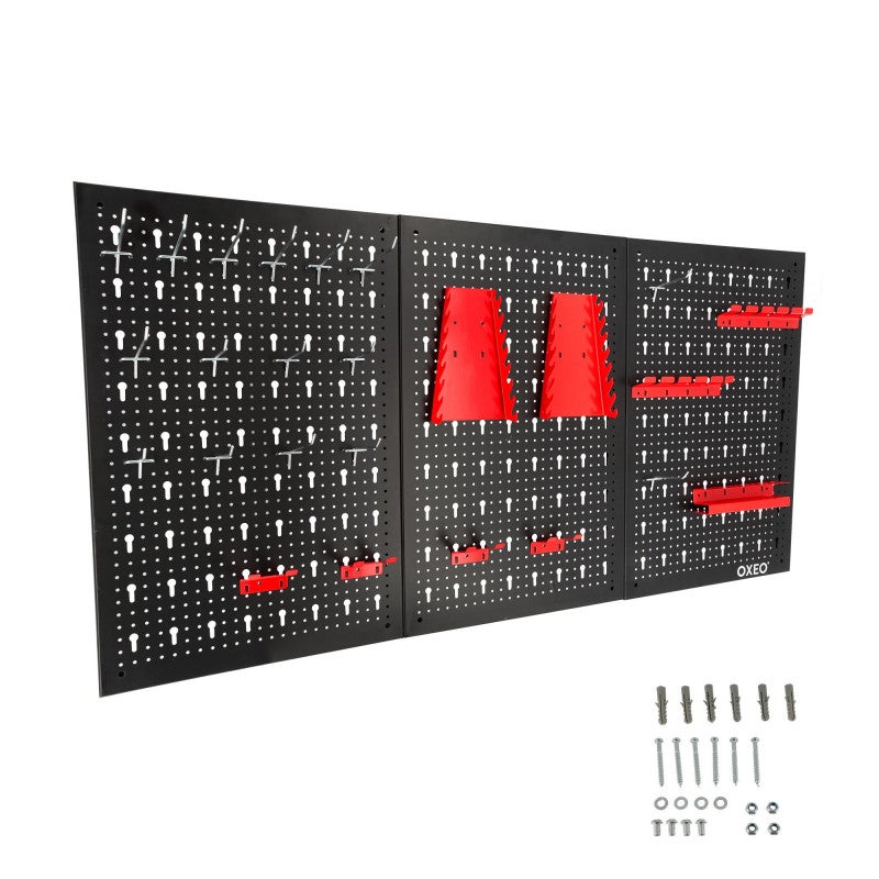Lot de 3 panneaux acier pour rangement d'outil - Mur à 74 outils - porte outil mural - 120 cm x 60 cm - 2