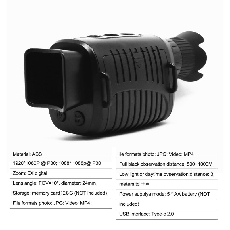 Appareil de vision nocturne extérieur monoculaire optique infrarouge, zoom numérique 5x, distance de vision complète 500-1000 m - 5