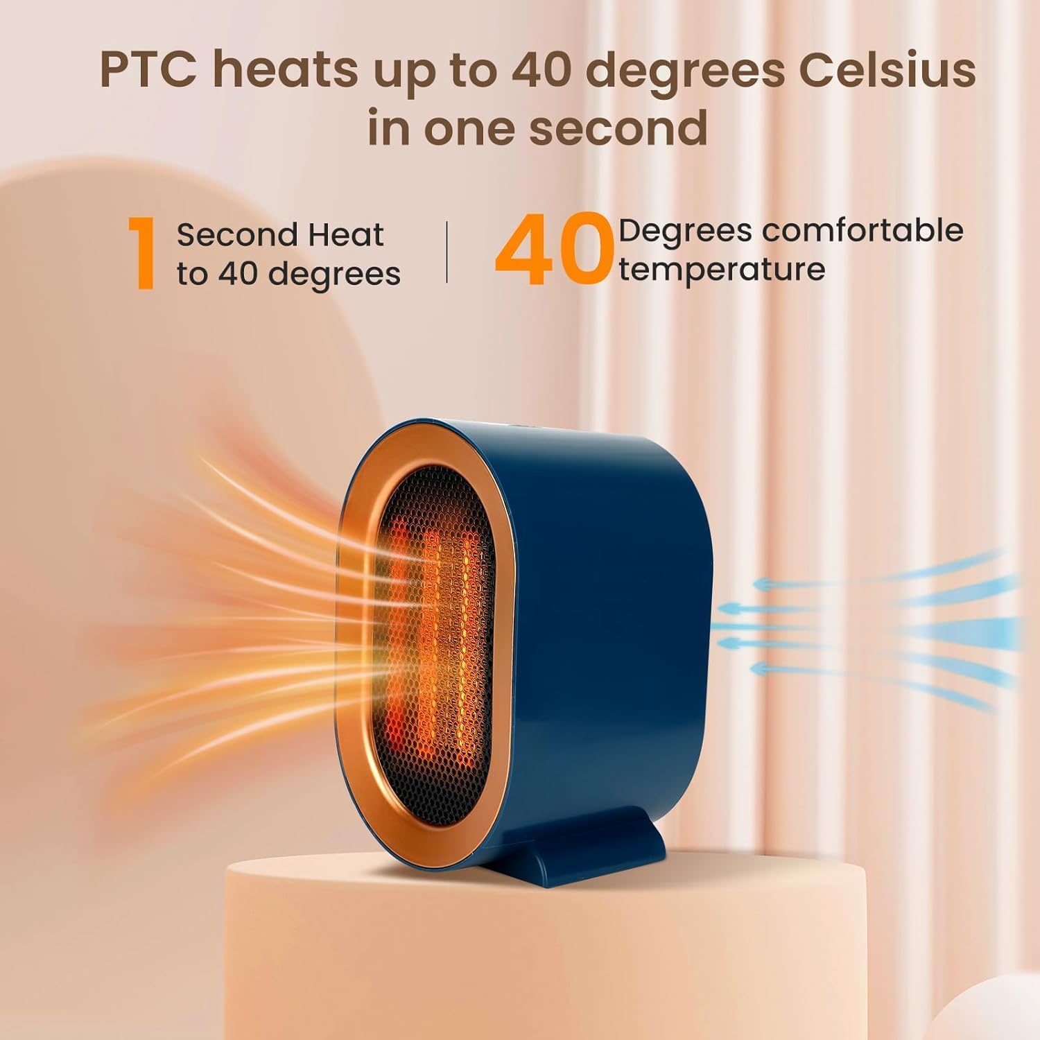 Grzejnik wentylatorowy, przenośny grzejnik, dwubiegowy, przenośny grzejnik stołowy (niebieski) - 2
