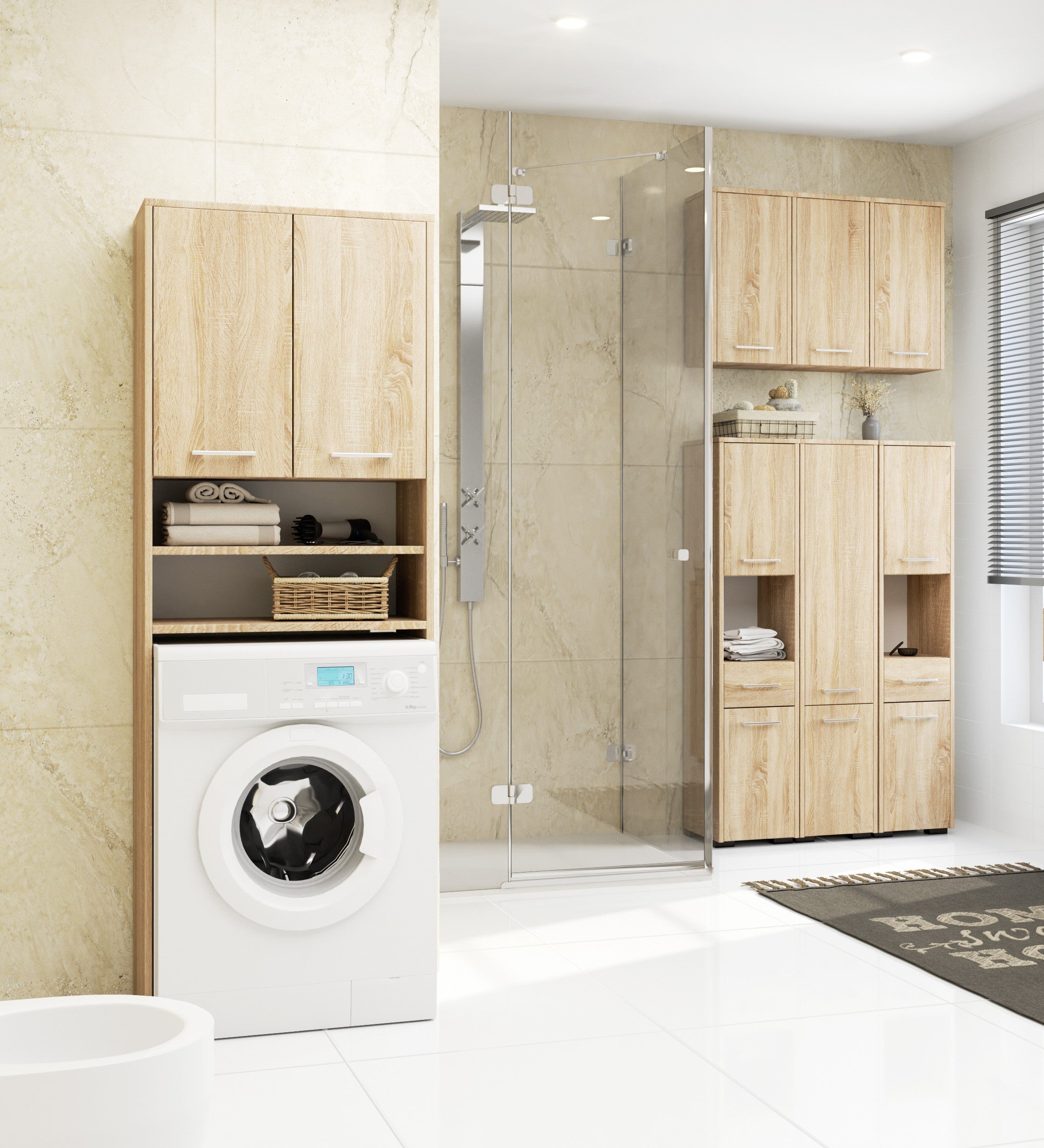 Meuble pour machine à laver AKORD FIN Chêne Sonoma 64 cm 2 portes façade Chêne Sonoma 4 étagères 64x30x180 cm - 6