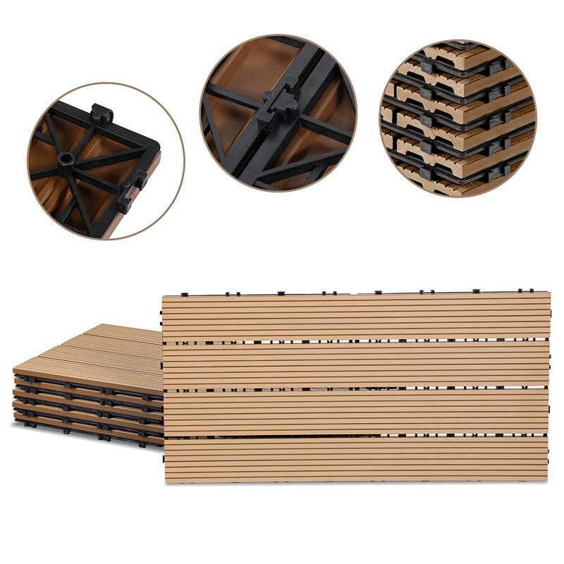 Zestaw 42 płytek tarasowych WPC z drewna tekowego – rozmiar 30 × 60 cm, 4 listwy, pokrycie zewnętrzne, 7 m²