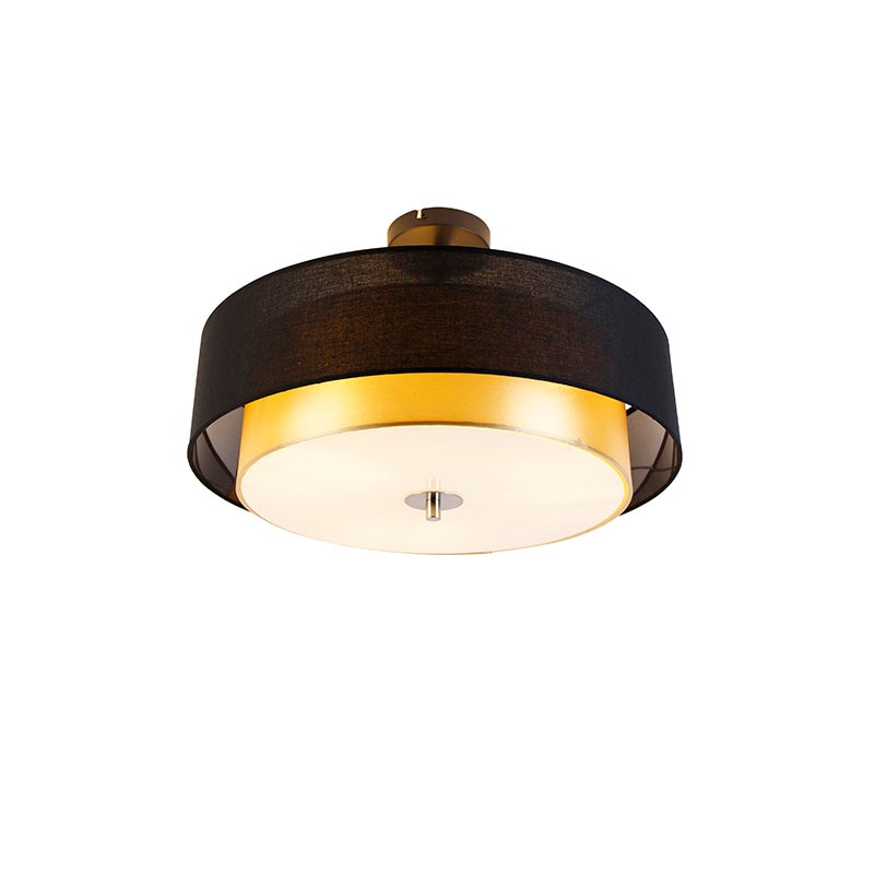 Qazqa nowoczesny plafon - Drum-neutron - złoty/mosiężny, max. 40w, e27, z 3 punktami świetlnymi, 50cm oświetlenie wewnętrzne