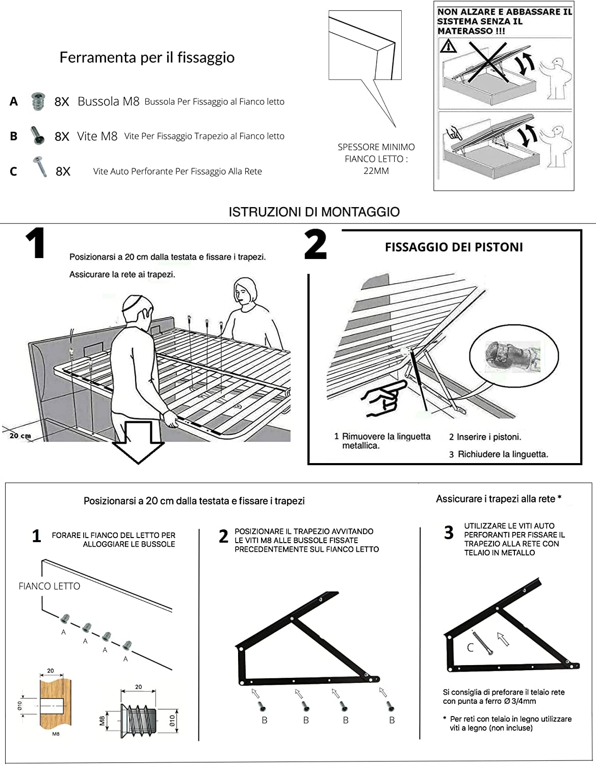 Lit 1 Place et 1/2 - Mécanisme de Levage Hydraulique, Cadre de Levage de lit, Kit élévateur Stockage Lit Poteau Pneumatique pour Lit Récipient - 3
