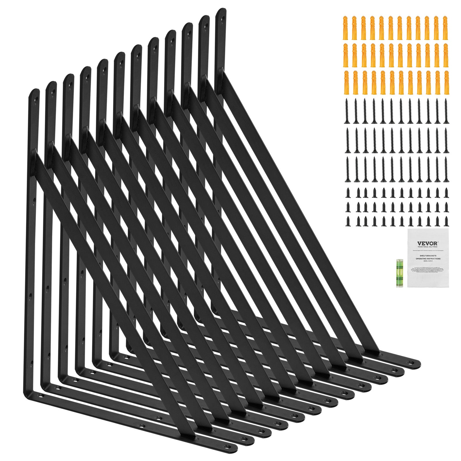 Suport VEVOR pentru rafturi, 460 x 305 mm, unghiulă de raft mobil robust, 12 piese, suport pentru raft triunghiular negru mat, grosimea de 3 mm