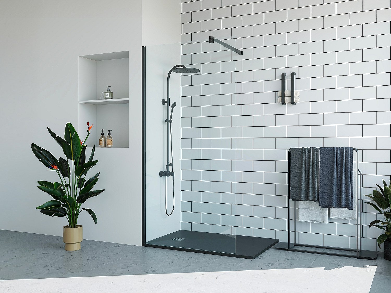 Ścianka prysznicowa do kabiny walk-in - Czarny mat - 100 x 200 cm - DAREN