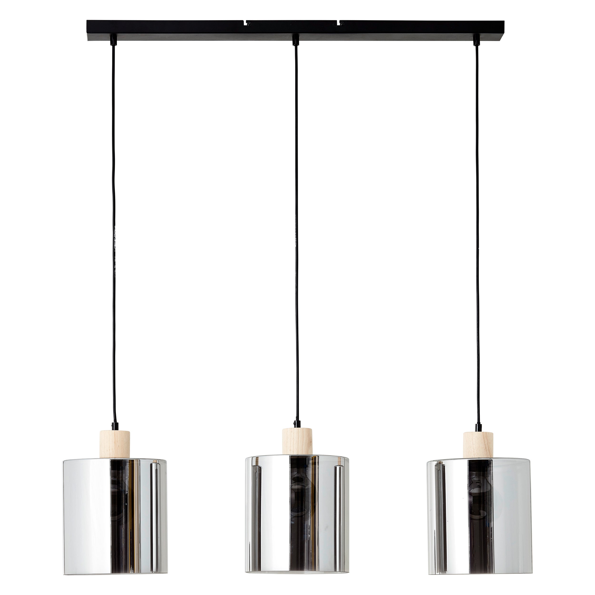 Brilliant Pendant Weald 3-płomienna czarna/dymna/drewniana/metalowa/szklana/drewniana 3x A60, E27, 40 W, pasuje do zwykłej żarówki (brak w zestawie) - 2