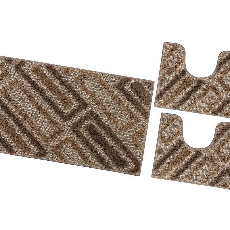 Zestaw 3 Dywaników Mata łazienkowa Nowoczesny Miękki Absorbent Antypoślizgowy Zmywalny Brązowy