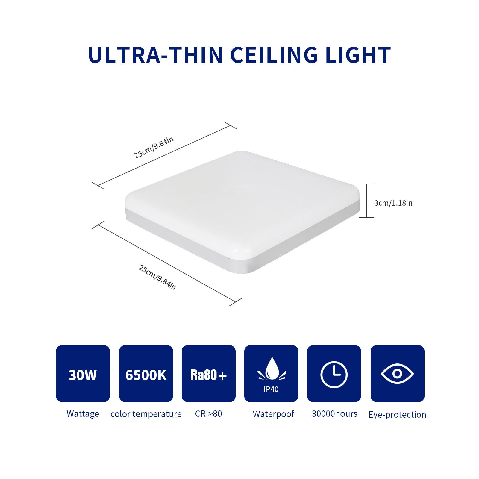 GOECO Plafón LED Cuadrado Blanco 32W 2800 Lúmenes, IP44, Luz Blanca 6500K, Lámpara De Techo Para Baño Pasillo Cocina Dormitorio Entrada - 2