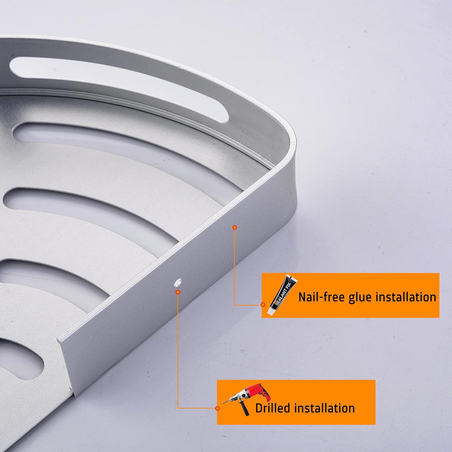 Mensola per doccia senza foratura, mensola angolare per doccia antiruggine, portaoggetti per doccia con 4 ganci, portaoggetti per doccia senza foratu - 3