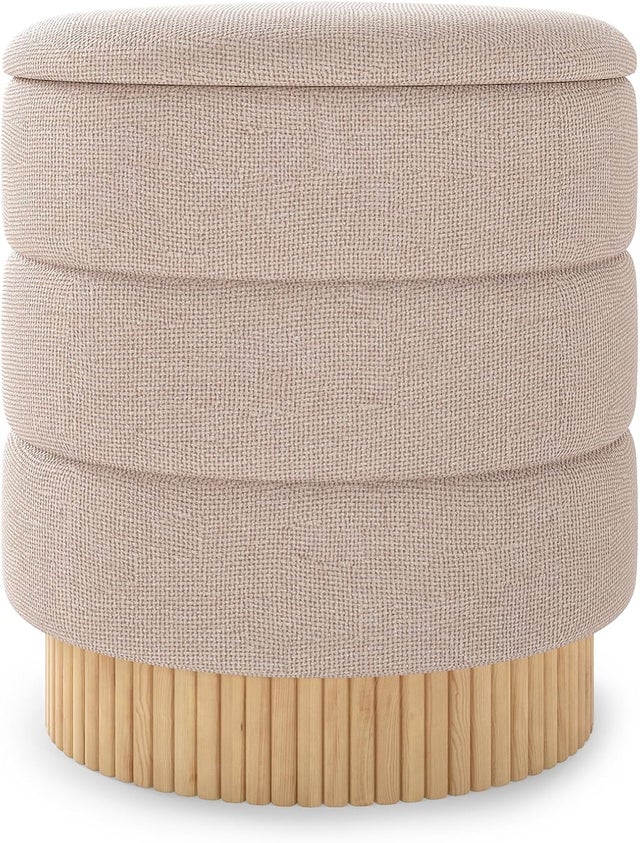 Pufe com espaço de arrumação estofado, banqueta para penteadeira com tampa, carga de 150 kg, otomano para quarto, sala, entrada φ43 x 46 cm