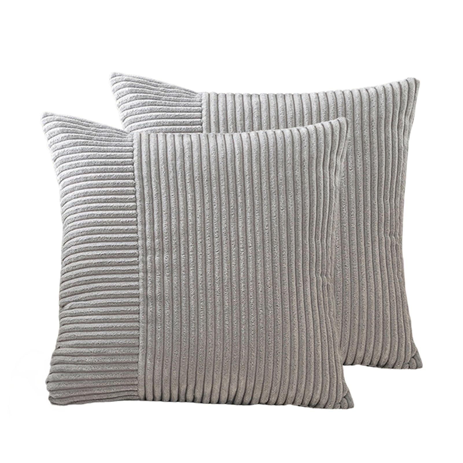 Fundas de almohada de pana cosidas a rayas, fundas de almohada de color liso para el hogar, 45x45 cm, gris, 2 piezas