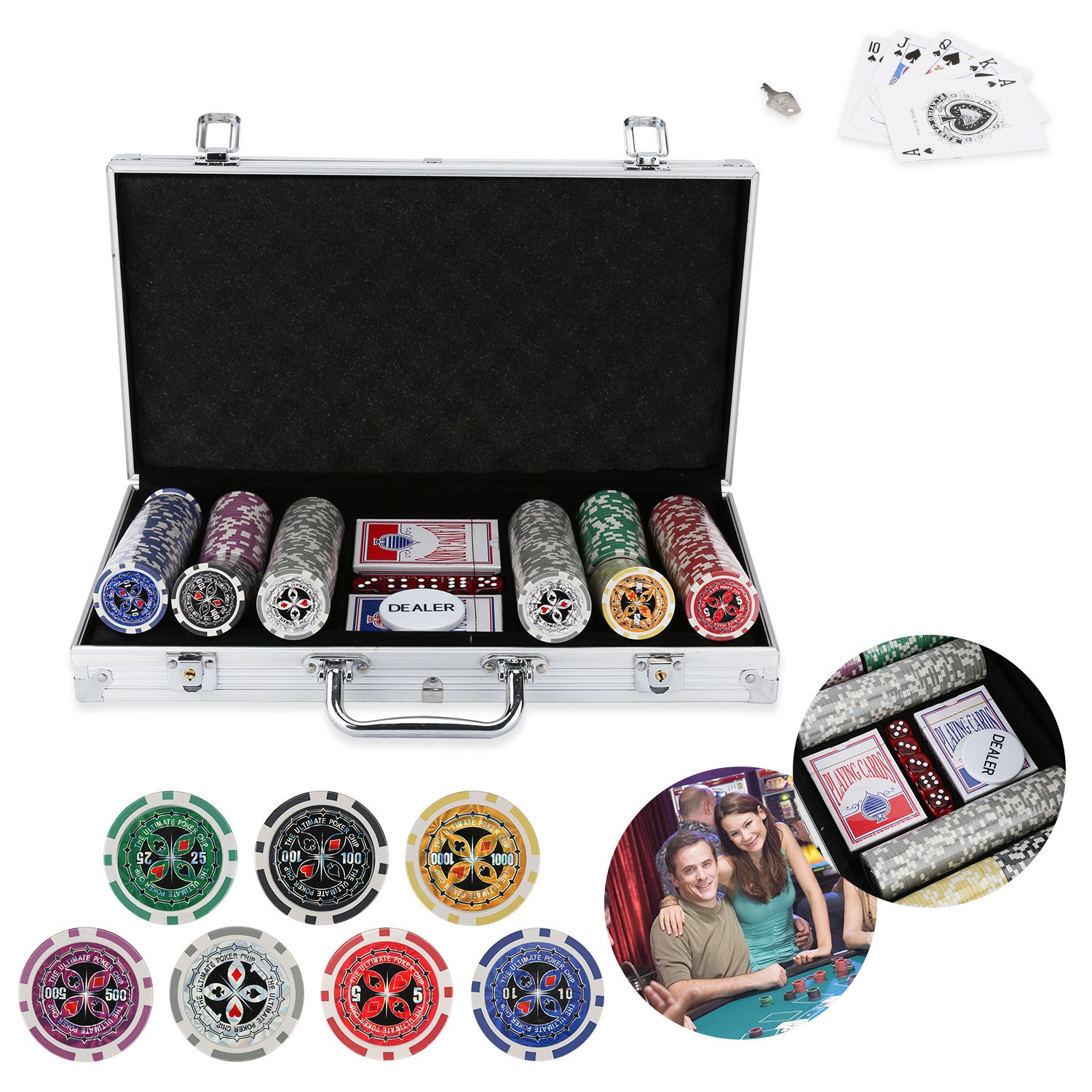 Chip di Poker di Plastica Gettoni Casinò Valigetta da Poker 300 Chip