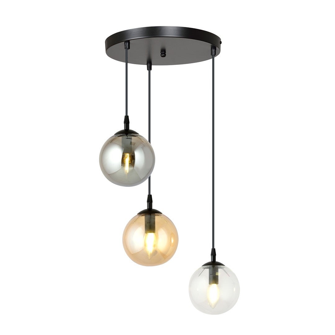 Lampa wisząca Cosmo czarna-wielokolorowy 3xE14x10W wym: 100 x 40 x 40 cm szkło Emibig