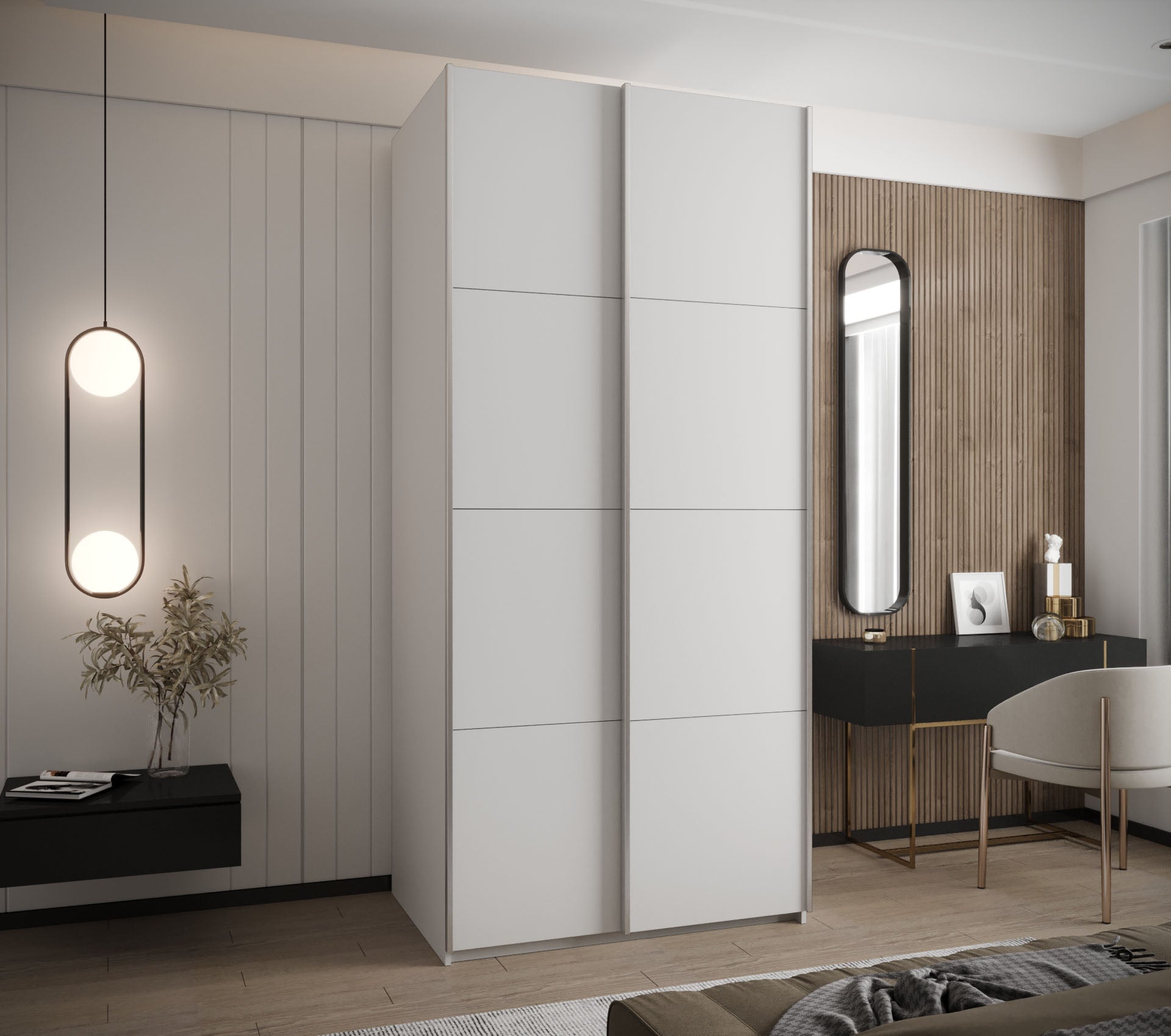 Szafa przesuwna wysoka Lux 1 110 x 64 x 245,5 cm biały + biały + u. srebrny - Abiks Meble - 2