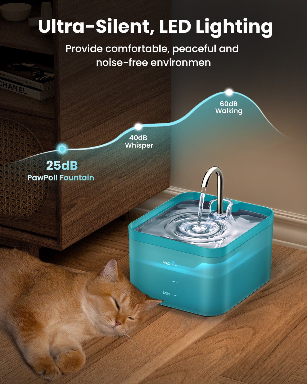 2,2L Fontaine à Eau pour Chat, Super Silencieuse, Facile à Mettoyer, Fontaine a Eau avec LED, Convient à Plusieurs Animaux de Compagnie (Vert) - 3